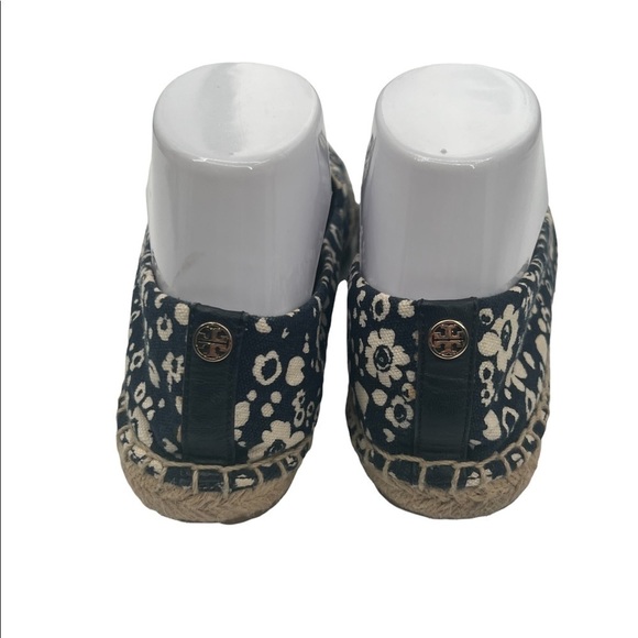 Tory Burch Navy Ivory Risa Lovers Floral Espadrille Flats Size 7.5 Women’s - Picture 8 of 11